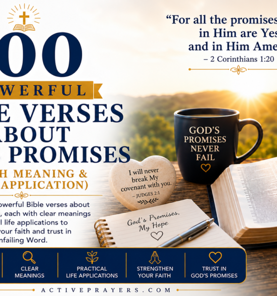 Open Bible with sunrise, coffee mug and notebook illustrating 100 powerful Bible verses about God's promises with meaning and life application for strengthening faith.