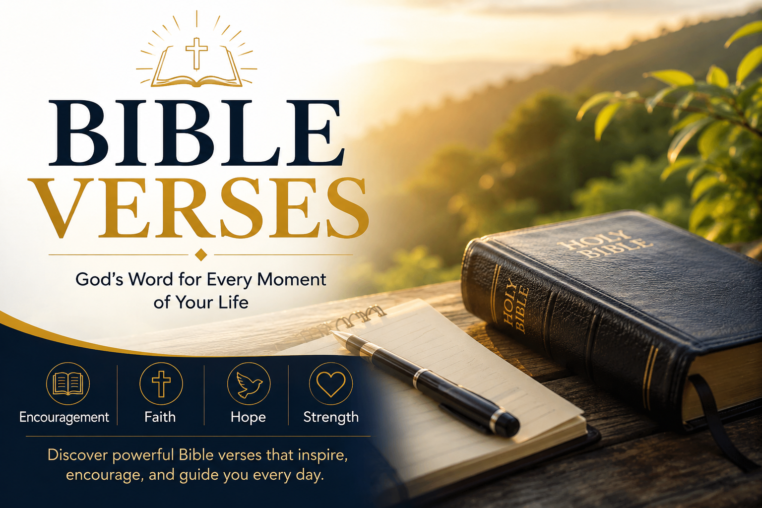 Open Holy Bible with inspirational Bible verses for faith, hope, strength, encouragement, and daily Christian living.