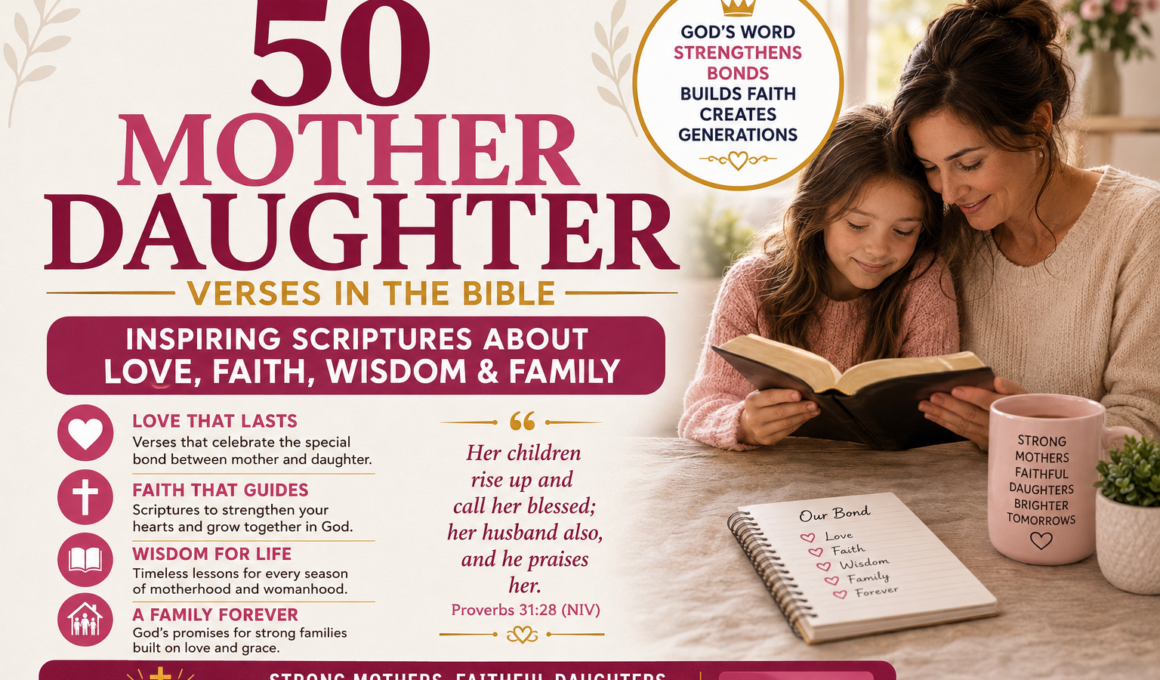A Christian mother and daughter reading the Bible together, representing inspiring Bible verses about love, faith, wisdom, family, and God's blessings across generations.