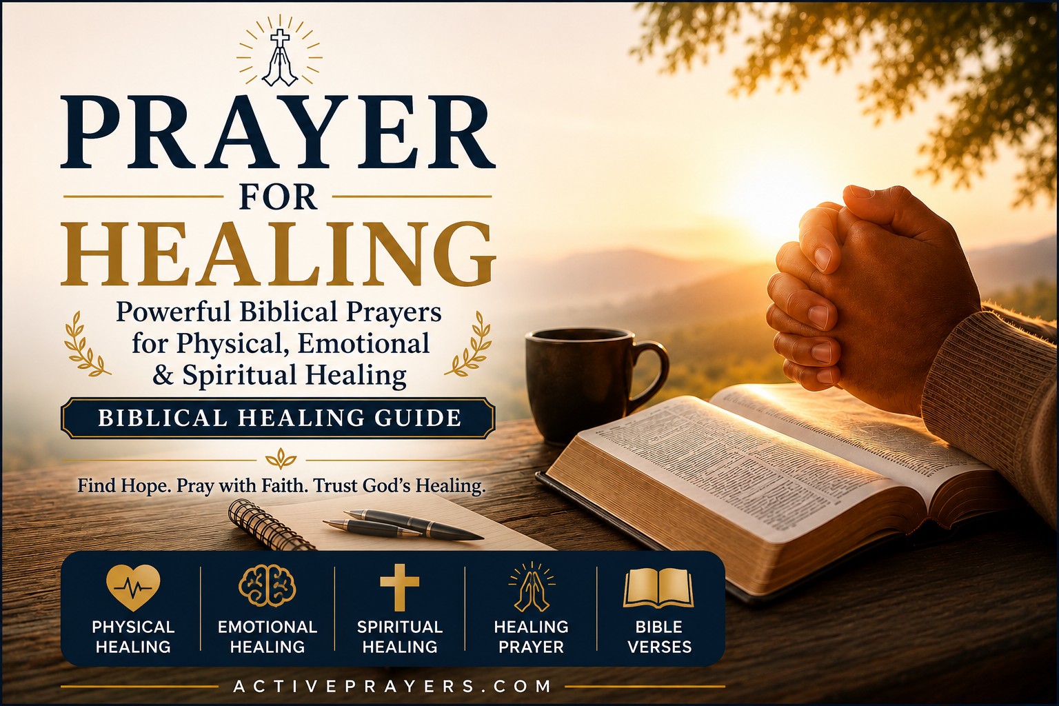 Prayer for Healing – Christian praying over an open Bible for physical, emotional, and spiritual healing