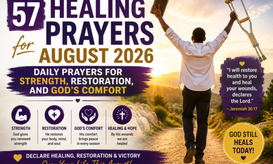 Man raising his crutches and Bible after healing during August prayer