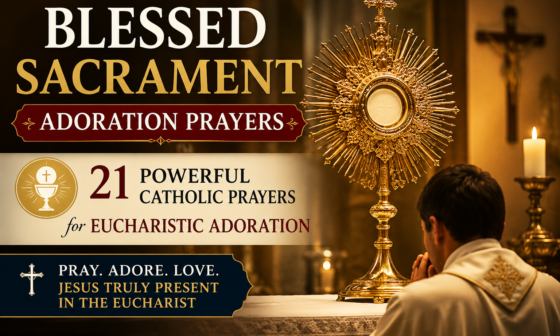 Blessed Sacrament Adoration prayers with a Catholic worshipper praying before the Eucharist in a monstrance