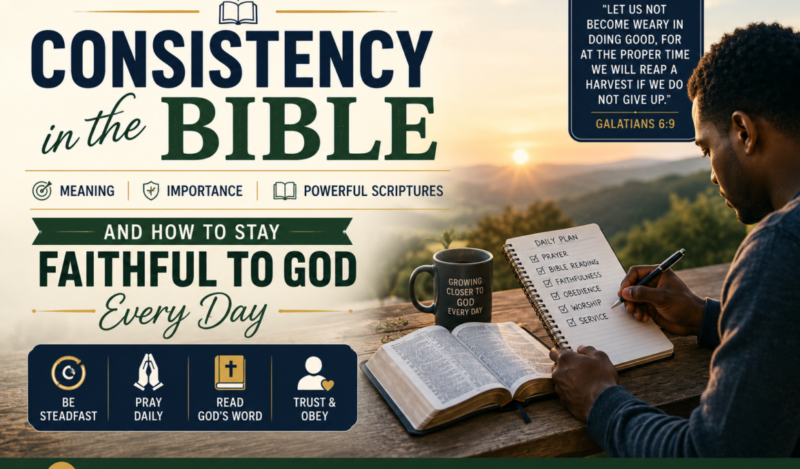 A Christian studying an open Bible and planning a daily devotional routine, representing consistency in the Bible and staying faithful to God every day.