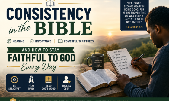 A Christian studying an open Bible and planning a daily devotional routine, representing consistency in the Bible and staying faithful to God every day.