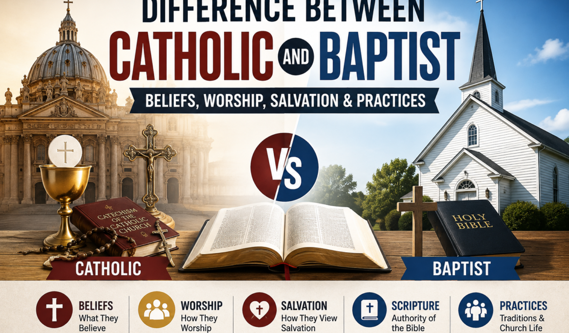 Difference between Catholic and Baptist beliefs, worship, salvation, and practices