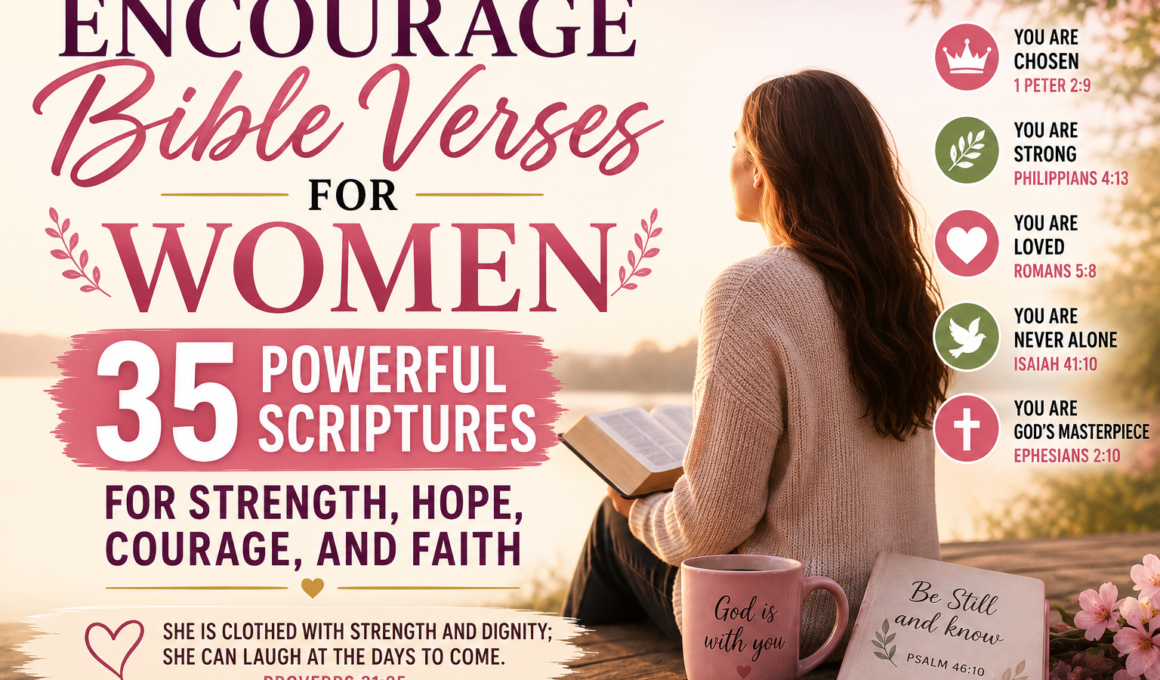 Encourage Bible verses for women featuring 35 powerful Scriptures for strength, hope, courage, and faith