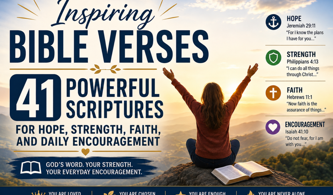 Inspiring Bible verses featuring 41 powerful Scriptures for hope, strength, faith, and daily encouragement