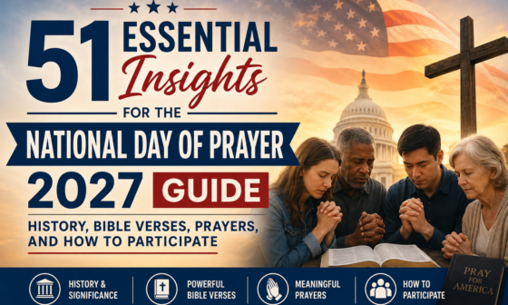 National Day of Prayer 2027 guide with Bible, cross, American flag, and people praying