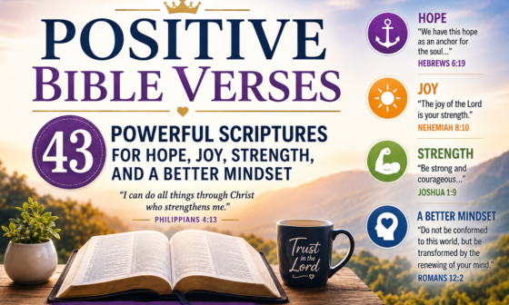 Positive Bible verses featuring 43 powerful Scriptures for hope, joy, strength, and a better mindset