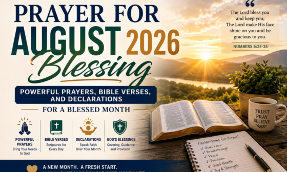 Prayer for August 2026 blessing with an open Bible and sunrise