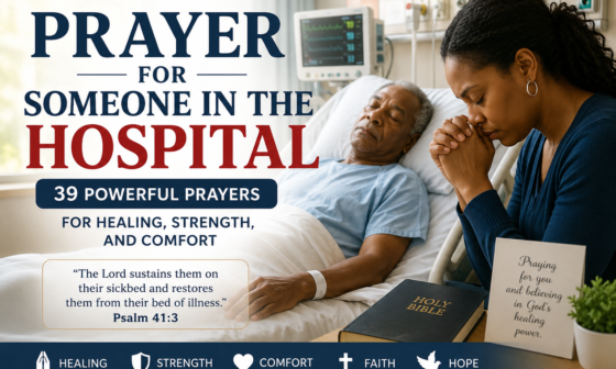 Woman praying beside a hospitalized man for healing, strength, and comfort