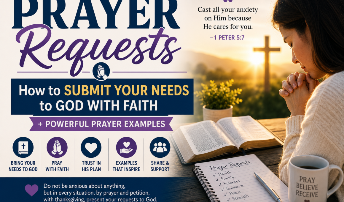 Woman praying beside an open Bible for prayer requests and faith