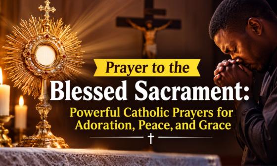 Prayer to the Blessed Sacrament with a Catholic worshipper praying before the Eucharist