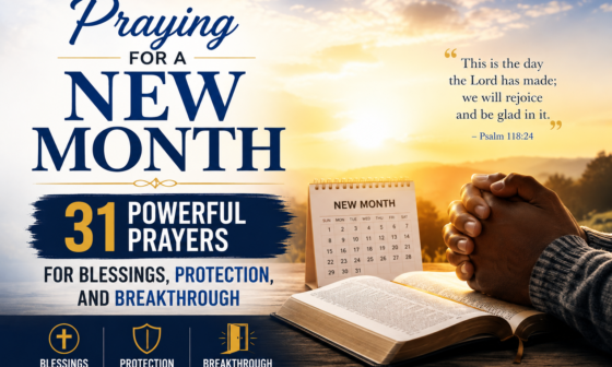 Praying for a new month with an open Bible, prayerful hands, and a calendar