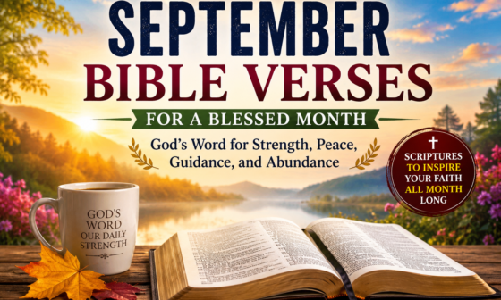 September Bible verses for a blessed month with an open Bible at sunrise