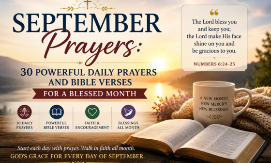 September Prayers featuring 30 daily prayers, Bible verses, faith encouragement, and blessings for a blessed month.