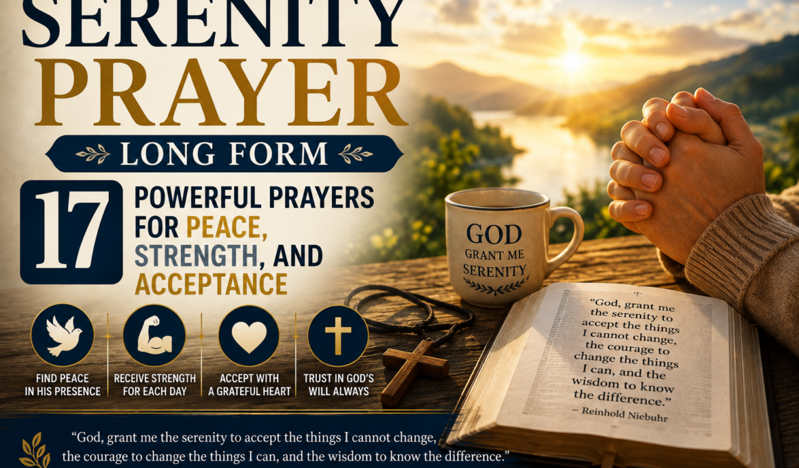 Serenity Prayer long form with 17 powerful prayers for peace, strength, and acceptance