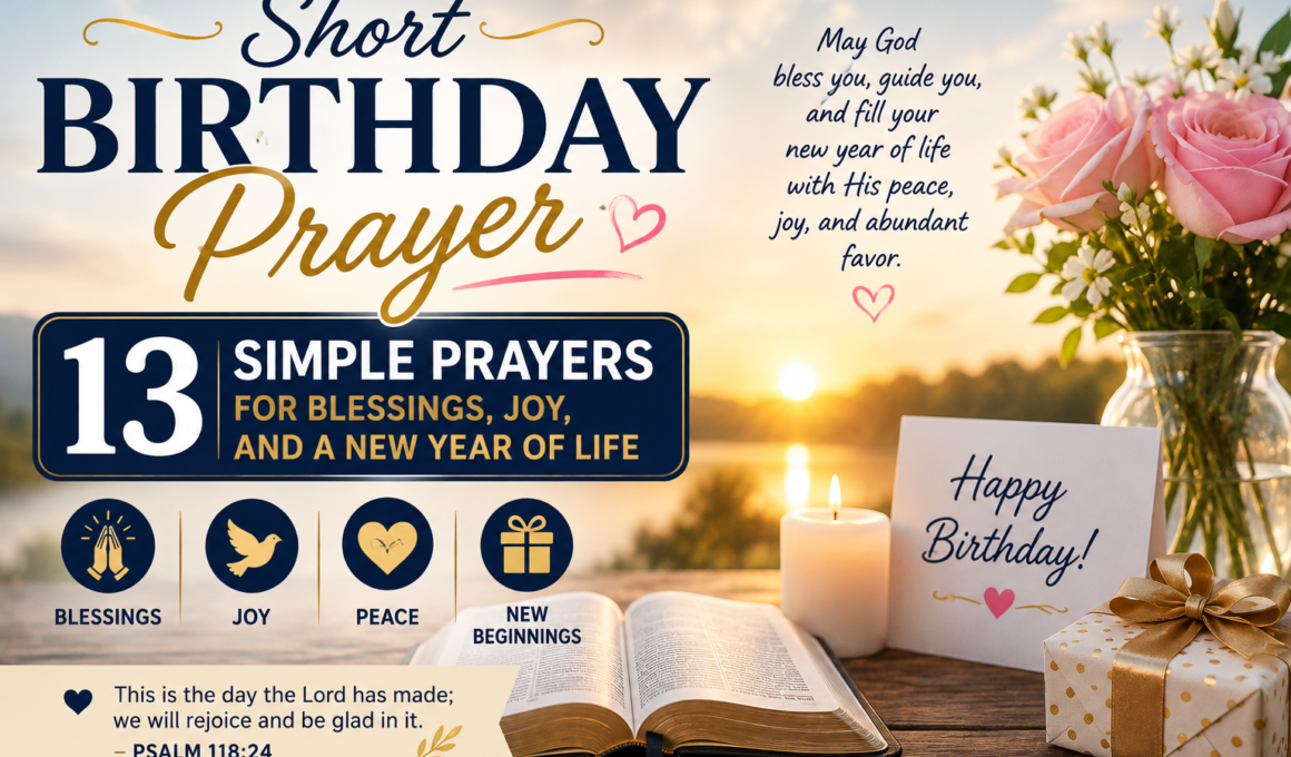 Short birthday prayer with 13 simple prayers for blessings, joy, peace, and a new year of life