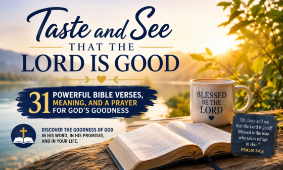 Taste and see that the Lord is good Bible verses with an open Bible beside a peaceful lake