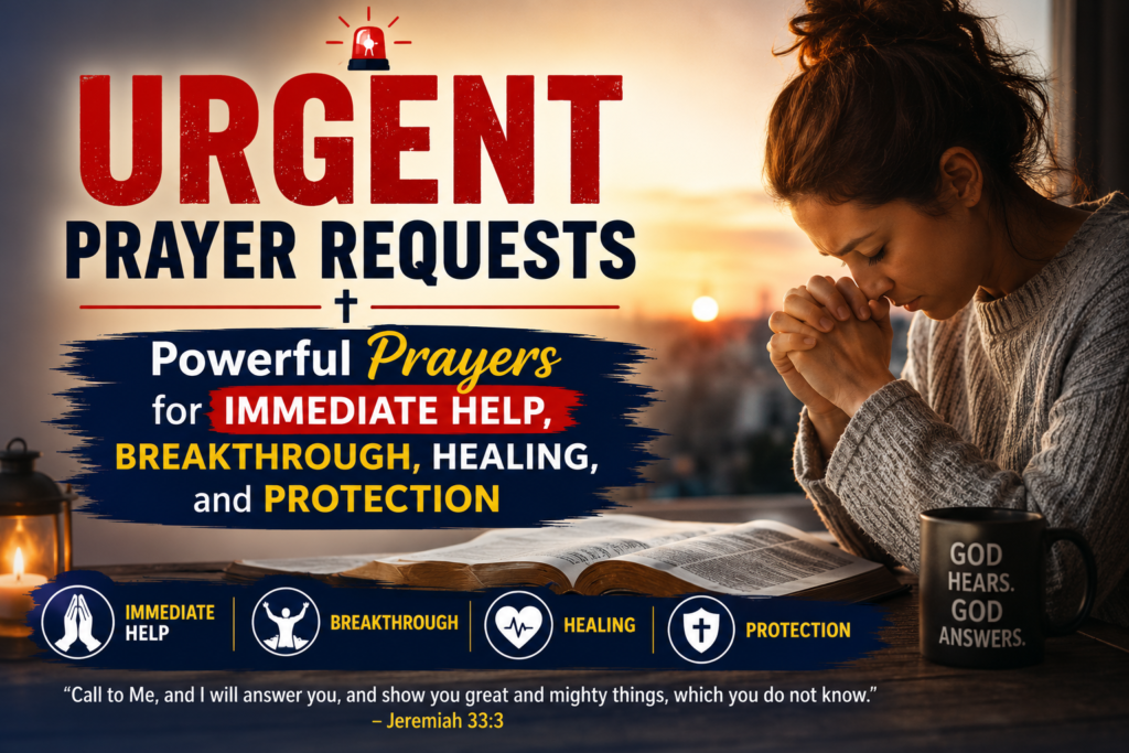 Urgent prayer requests with powerful prayers for immediate help, breakthrough, healing, and protection